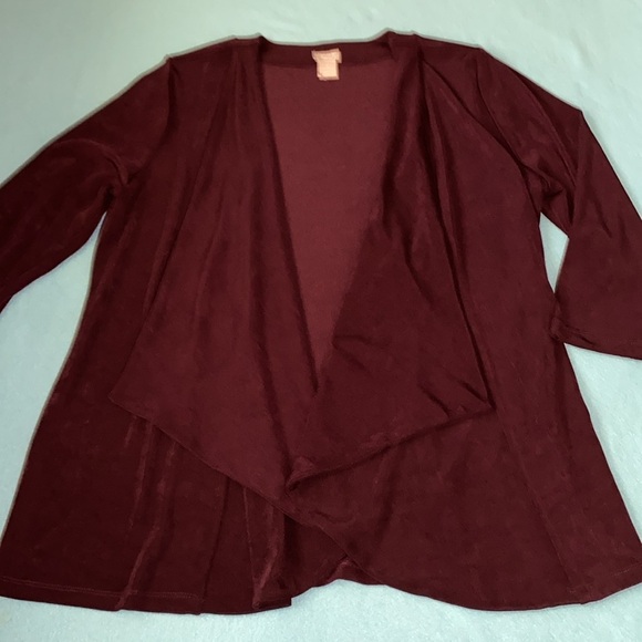 CHICO’S set TRAVELERS cardigan and no tummy pull on pants burgundy NEW size 12